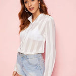 See-through tops striped shirts for sun protection