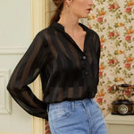 See-through tops striped shirts for sun protection