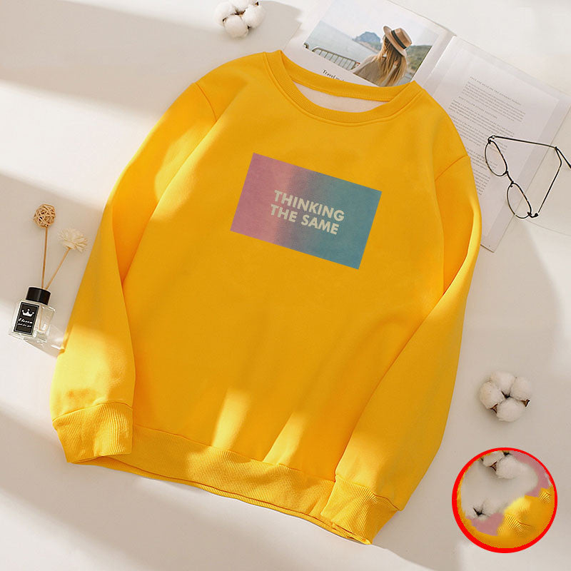 Women''s spring and autumn wear extra thick base shirt loose LARGE T-SHIRT long sleeve student warm top fashion