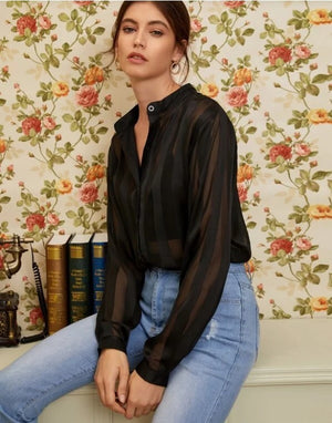 See-through tops striped shirts for sun protection