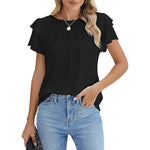 Women's Ruffle Short Sleeve Shirts Dressy Casual Crewneck Tops Trendy Outfits
