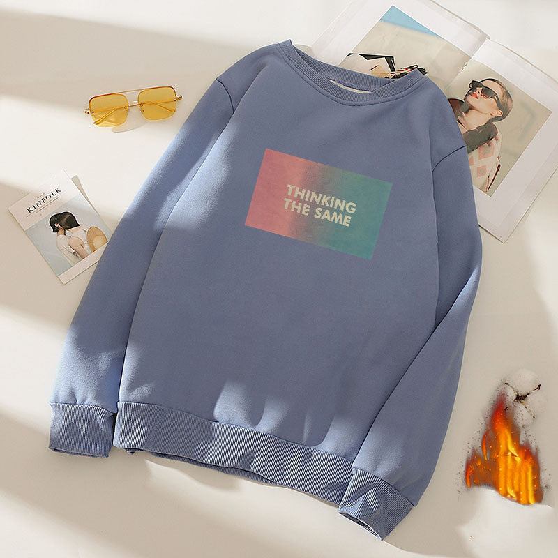Women''s spring and autumn wear extra thick base shirt loose LARGE T-SHIRT long sleeve student warm top fashion