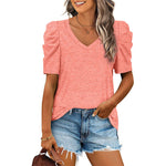 V-neck Puff Short-sleeved T-shirt Summer Tops Casual Shirts